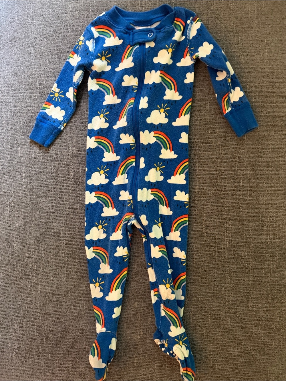 Hanna Andersson Blue Footie Pajamas with Rainbow Cloud Print